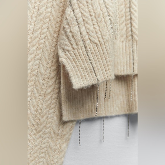 Zara Ecru Rhinestone Openwork Knit Sweater - Picture 17 of 17